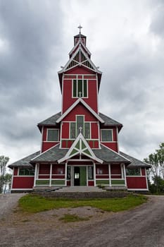 Front of the Buksnes church in Gravdal city in Lofoten islands, Norway