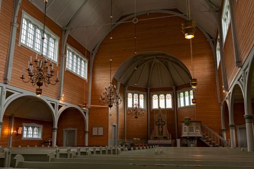 Inside of the Buksnes church in Gravdal city in Lofoten islands, Norway