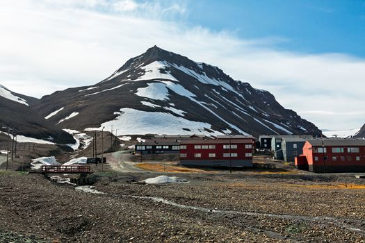 Mountain landscape in Longyearbyen in Svalbard islands, Norway
