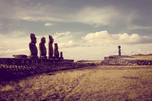 Moais statues, ahu ko te riku, easter island, Chile