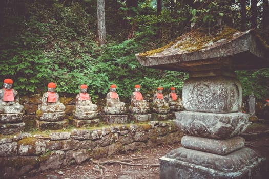 Narabi Jizo statues landmark in Kanmangafuchi abyss, Nikko, Japan