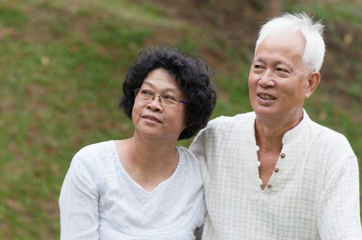 Beautiful Asian elderly couple in the park in summer.