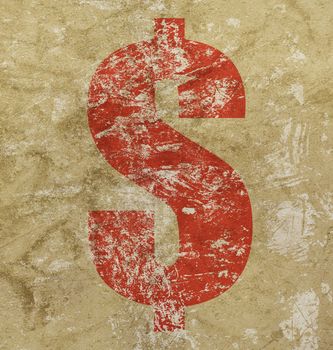 Red American US dollar icon sign over distressed shabby grunge background