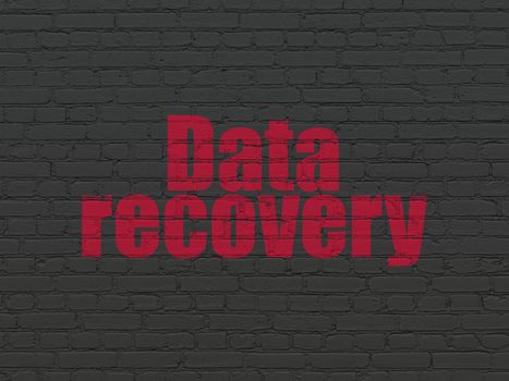 Information concept: Painted red text Data Recovery on Black Brick wall background
