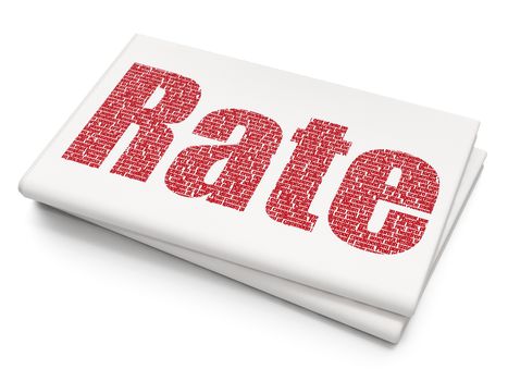 Currency concept: Pixelated red text Rate on Blank Newspaper background, 3D rendering