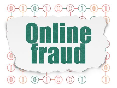 Security concept: Painted green text Online Fraud on Torn Paper background with Scheme Of Binary Code