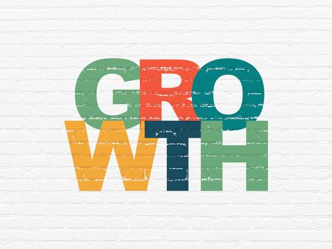 Finance concept: Painted multicolor text Growth on White Brick wall background