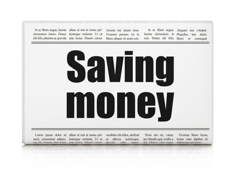 Finance concept: newspaper headline Saving Money on White background, 3D rendering