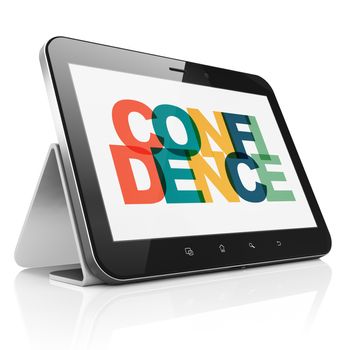 Finance concept: Tablet Computer with Painted multicolor text Confidence on display, 3D rendering