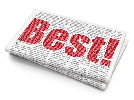 Business concept: Pixelated red text Best! on Newspaper background, 3D rendering