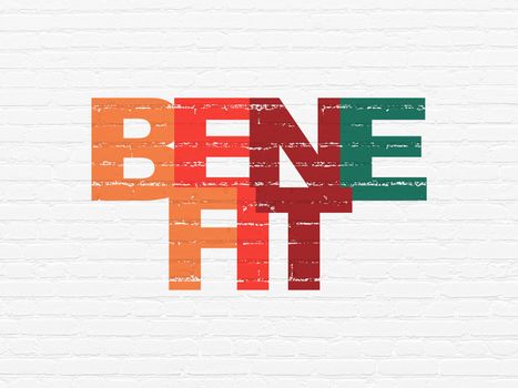 Business concept: Painted multicolor text Benefit on White Brick wall background