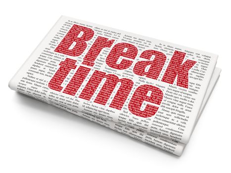 Timeline concept: Pixelated red text Break Time on Newspaper background, 3D rendering