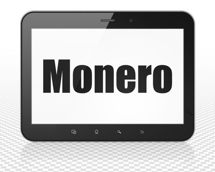 Cryptocurrency concept: Tablet Pc Computer with black text Monero on display, 3D rendering