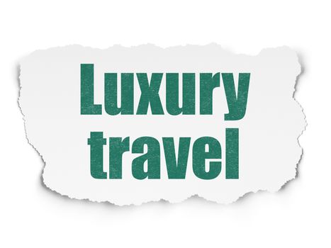 Tourism concept: Painted green text Luxury Travel on Torn Paper background with  Hand Drawn Vacation Icons