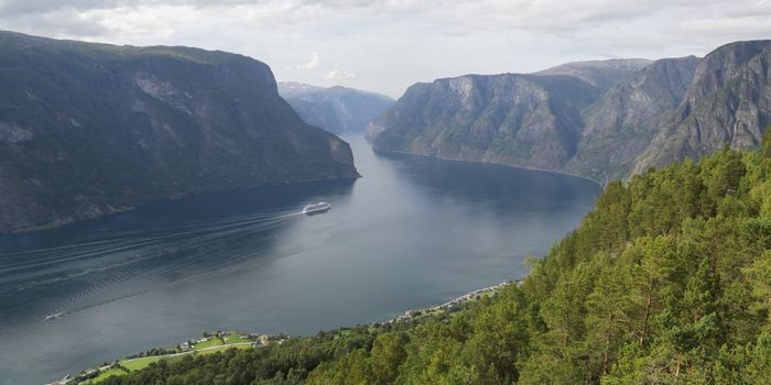 The Aurlandsfjord seen from the Stegastein Viewpoint in Norway