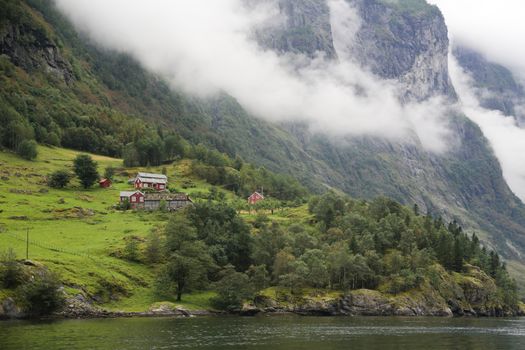 The Unesco Naeroyfjord and the picturesque Aurlandsfjord seen from the water