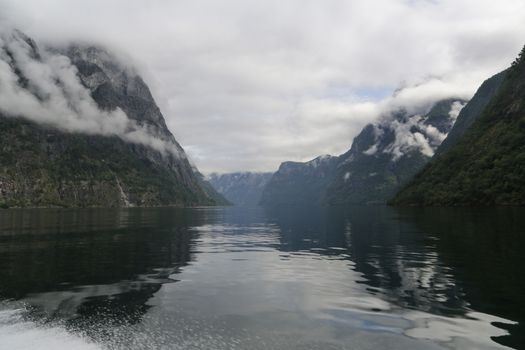 The Unesco Naeroyfjord and the picturesque Aurlandsfjord seen from the water