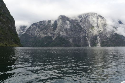 The Unesco Naeroyfjord and the picturesque Aurlandsfjord seen from the water