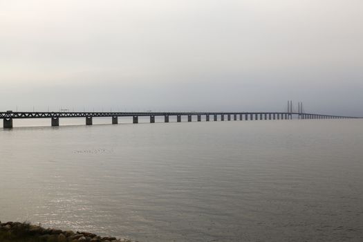 The Oresund Bridge connects Sweden and Denmark and is a combined twin-track railroad and four-lane highway bridge-tunnel across the Oresund strait. 