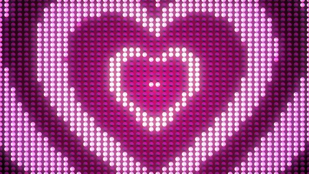 A pixel-looking 3d illustration of three shining hearts put into each other. They look like a happy family symbol with a Father, Mother, and a child, with two rosy dots in the center.