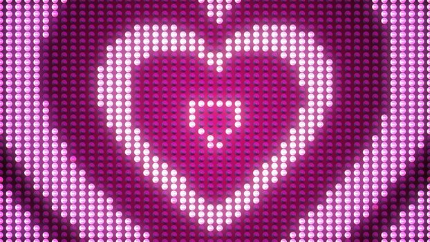 A festive-looking 3d rendering of four sparkling hearts put into each other. They look like a happy family symbol with a Father, Mother, and two children, with rosy and violet curvy lines