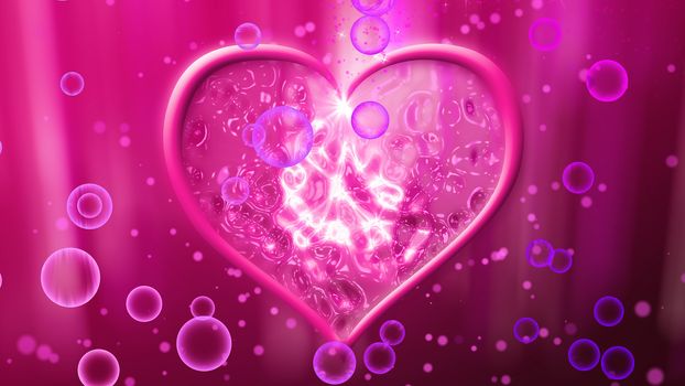 A romantic 3d rendering of a tender rosy heart which looks salient with a white curvy cross and a star inside of it. They fragile bubbles are flying around it. Saint Valentine is approaching!