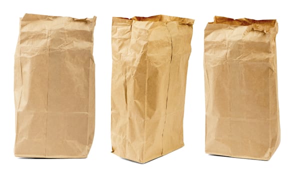 Set of blank brown paper bag isolated on white