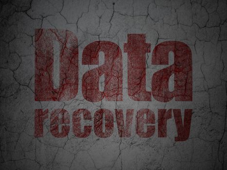 Information concept: Red Data Recovery on grunge textured concrete wall background