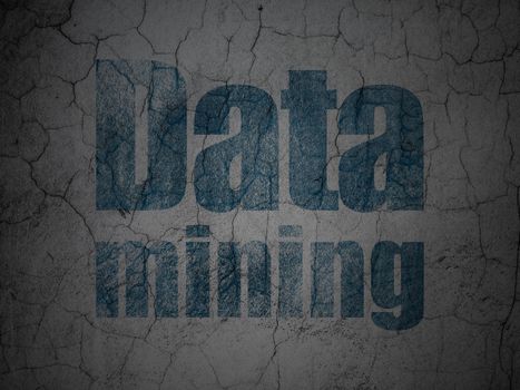 Information concept: Blue Data Mining on grunge textured concrete wall background
