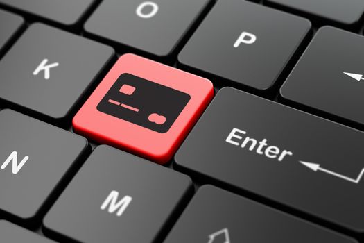 Banking concept: computer keyboard with Credit Card icon on enter button background, 3D rendering
