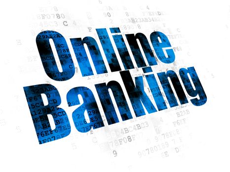 Banking concept: Pixelated blue text Online Banking on Digital background