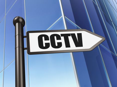 Protection concept: sign CCTV on Building background, 3D rendering