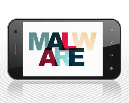 Safety concept: Smartphone with Painted multicolor text Malware on display, 3D rendering