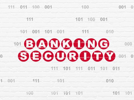 Safety concept: Painted red text Banking Security on White Brick wall background with Binary Code