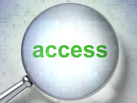 Security concept: magnifying optical glass with words Access on digital background, 3D rendering