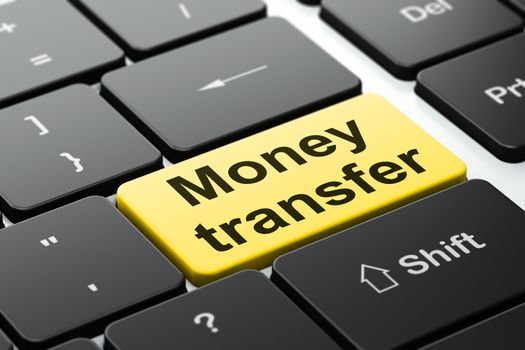Finance concept: computer keyboard with word Money Transfer, selected focus on enter button background, 3D rendering