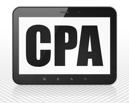 Business concept: Tablet Pc Computer with black text CPA on display, 3D rendering