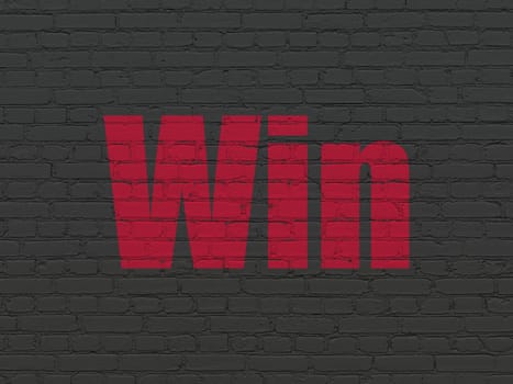 Business concept: Painted red text Win on Black Brick wall background