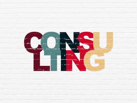 Finance concept: Painted multicolor text Consulting on White Brick wall background