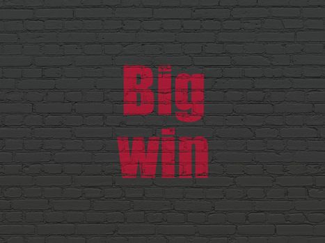 Finance concept: Painted red text Big Win on Black Brick wall background