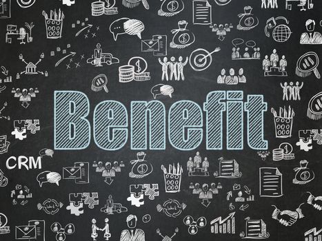 Business concept: Chalk Blue text Benefit on School board background with  Hand Drawn Business Icons, School Board