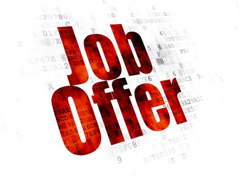 Finance concept: Pixelated red text Job Offer on Digital background