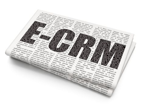 Business concept: Pixelated black text E-CRM on Newspaper background, 3D rendering