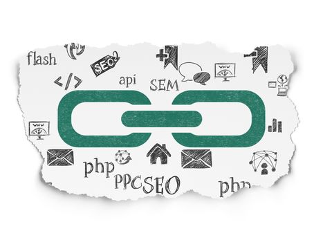 Web design concept: Painted green Link icon on Torn Paper background with  Hand Drawn Site Development Icons