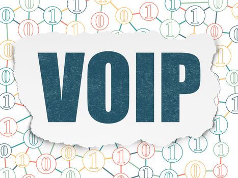 Web development concept: Painted blue text VOIP on Torn Paper background with Scheme Of Binary Code
