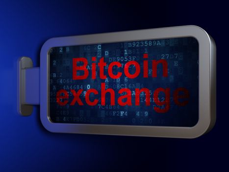 Cryptocurrency concept: Bitcoin Exchange on advertising billboard background, 3D rendering