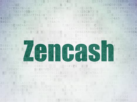 Cryptocurrency concept: Painted green word Zencash on Digital Data Paper background