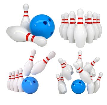 Bowling set. Isolated on white. 3d illustration