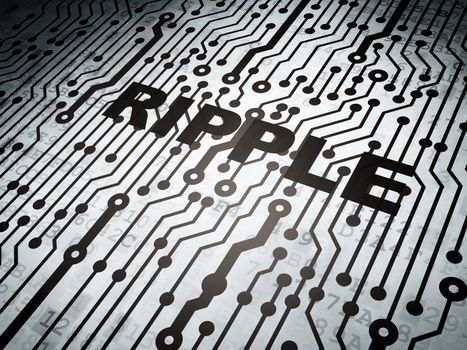 Blockchain concept: circuit board with  word Ripple, 3D rendering