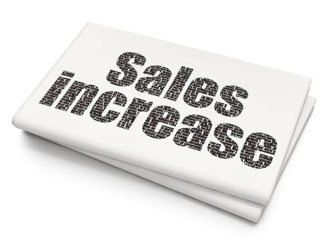 Advertising concept: Pixelated black text Sales Increase on Blank Newspaper background, 3D rendering